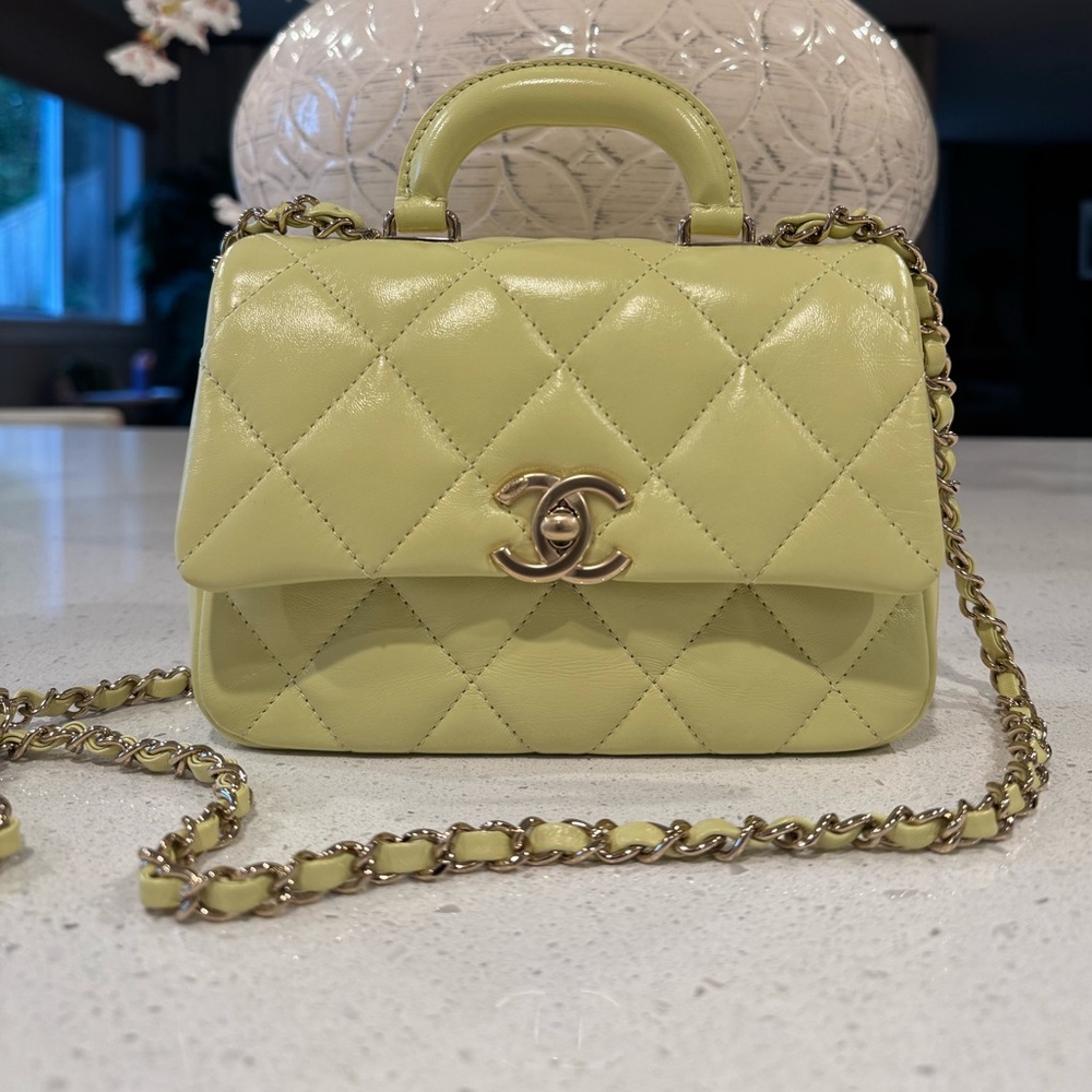 CHANEL Quilted Leather Bag in Light Green